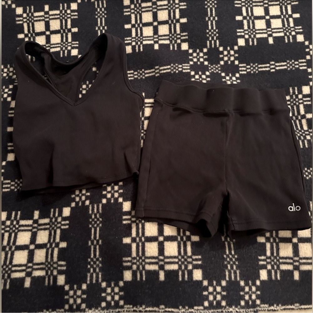 ALO Yoga Ribbed Black Bike Shorts
